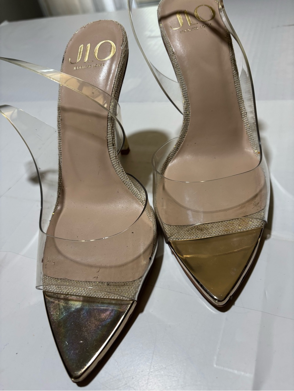 Jennifer Lopez Clear Strap Nude and Gold Stiletto Heels 39 - Picture 8 of 15